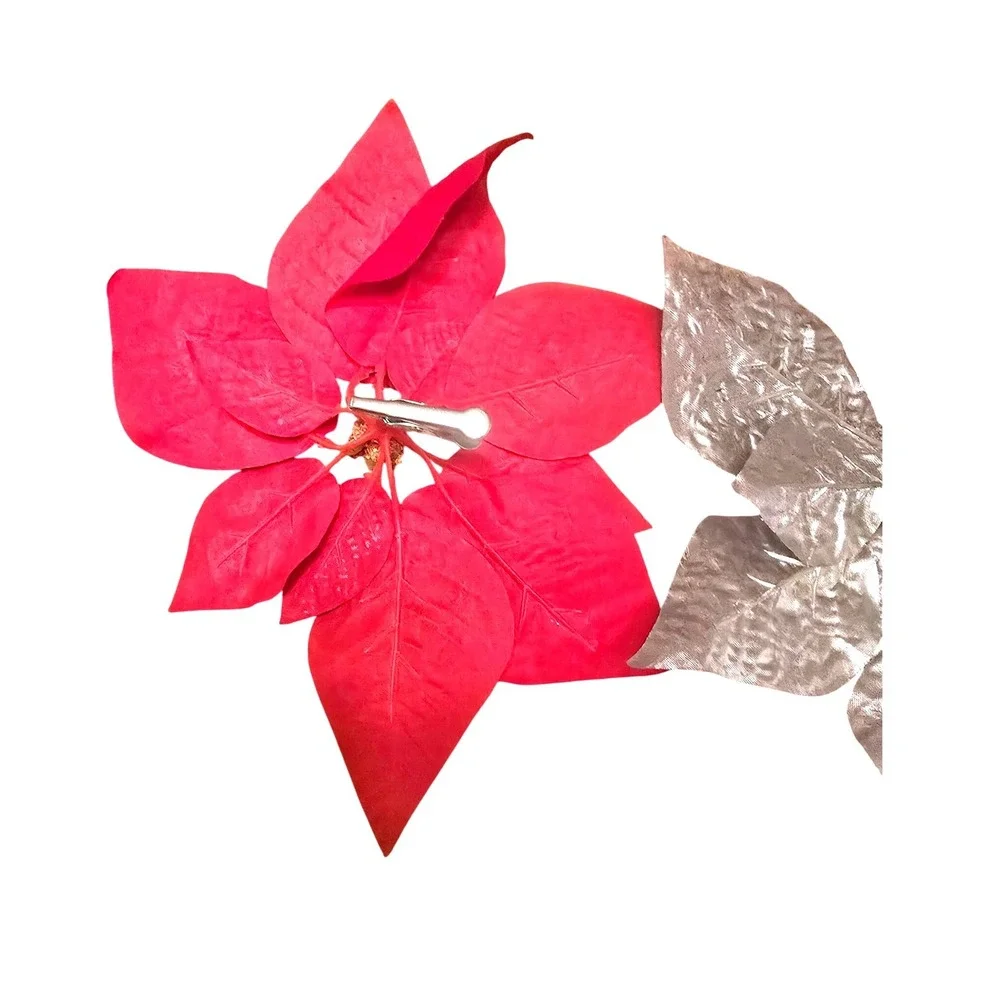 NWOT Christmas Poinsettia Flowers Artificial Clip‎ On Red Buffalo Plaid